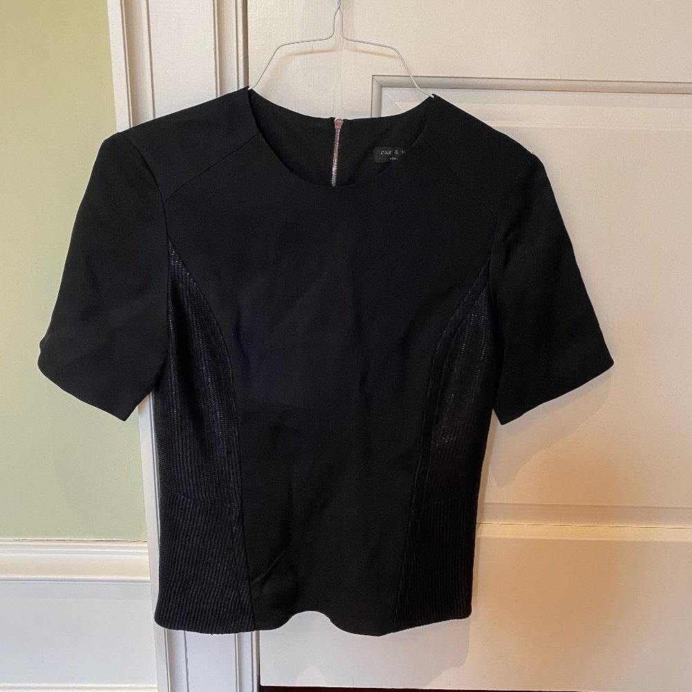 rag & bone textured top black with gold zip